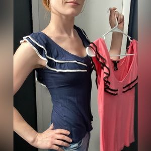 Set of TWO H&M Ruffle Boatneck Nautical Tops